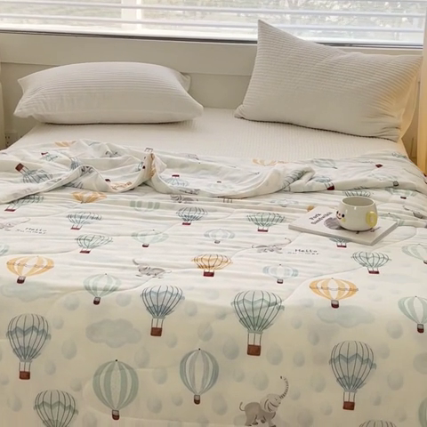 91家纺网 家纺一手货源 找家纺 久典家居 2024新款A类氨纶抗菌印花凉感丝夏被空调被 热气球