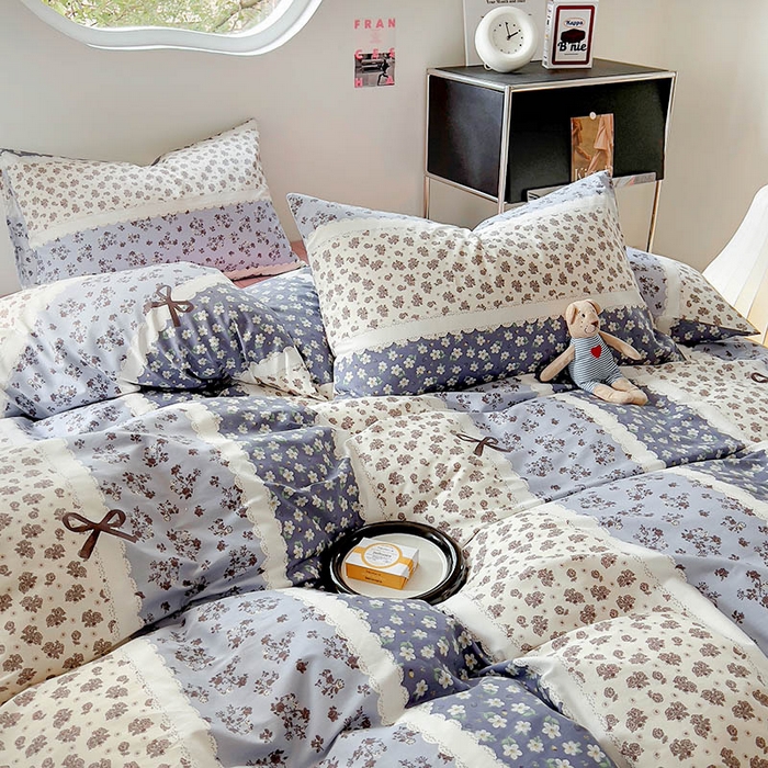 91家纺网 家纺一手货源 找家纺 田野 2024新款13372全棉INS印花四件套 芬芳-蓝