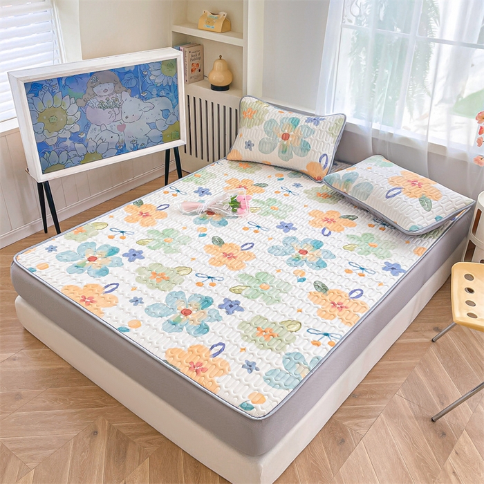 91家纺网 家纺一手货源 找家纺 布卢姆床垫 2025新款5mmA类乳胶凉席床笠套件夏被组合 彩色花园