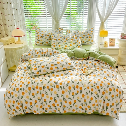 91家纺网 家纺一手货源 找家纺 （总）妖妖家纺 2024新款有氧水洗泡泡棉印花四套泡芙棉四件套