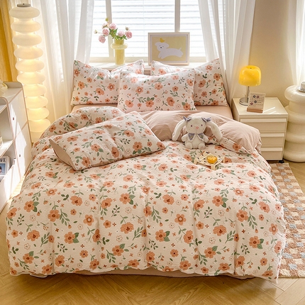 91家纺网 家纺一手货源 找家纺 （总）妖妖家纺 2024新款有氧水洗泡泡棉印花四套泡芙棉四件套