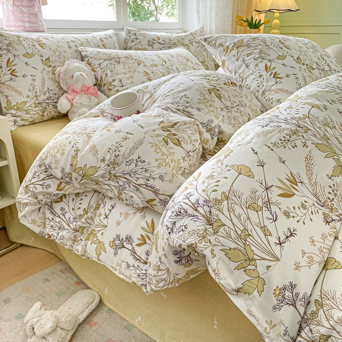 91家纺网 家纺一手货源 找家纺 洺兰家居 2025年新款13372全棉印花四件套纯棉小清新北欧风花卉床单床笠款套件 宁夏