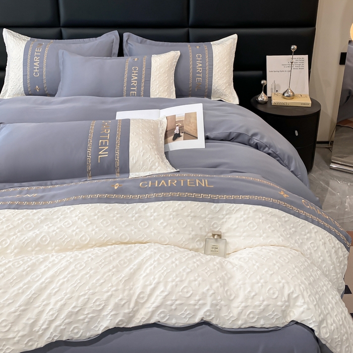 91家纺网 家纺一手货源 找家纺 梦之岛 2024新款A类浮雕立体水洗真丝天丝四件套 浮雕路易斯-山灰