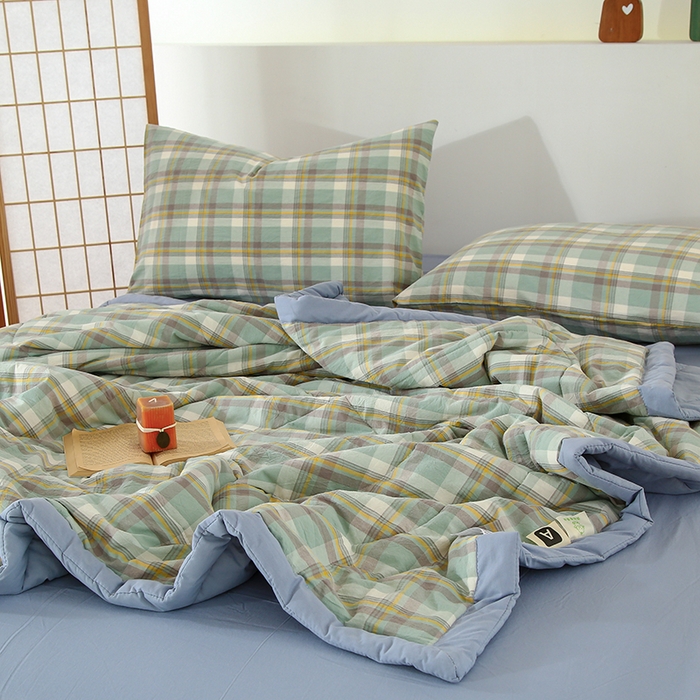 91家纺网 家纺一手货源 找家纺 花言狐语 2025新款A类全棉水洗棉夏被四件套 莫妮绿-单夏被