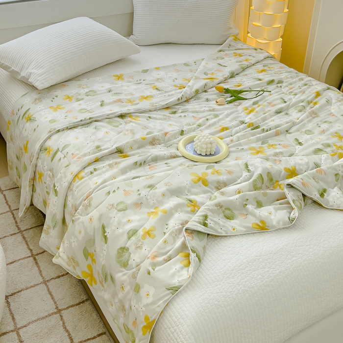 91家纺网 家纺一手货源 找家纺 久典家居 2024新款A类氨纶抗菌印花凉感丝夏被空调被 繁花