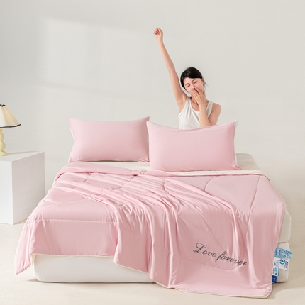 佳居缘 2024新款纯色绣花冰氨夏被 樱花粉