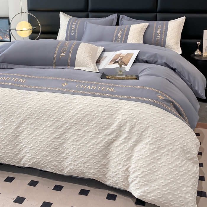 91家纺网 家纺一手货源 找家纺 梦之岛 2024新款A类浮雕立体水洗真丝天丝四件套 浮雕路易斯-山灰