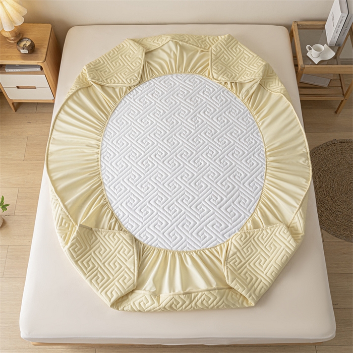 91家纺网 家纺一手货源 找家纺 古吉梦 2024新款水洗棉磨毛夹棉床笠 夹棉床笠-柠檬黄