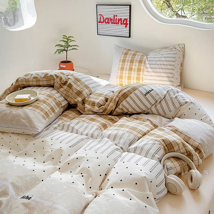 91家纺网 家纺一手货源 找家纺 田野 2024新款13372全棉INS印花四件套 森屿