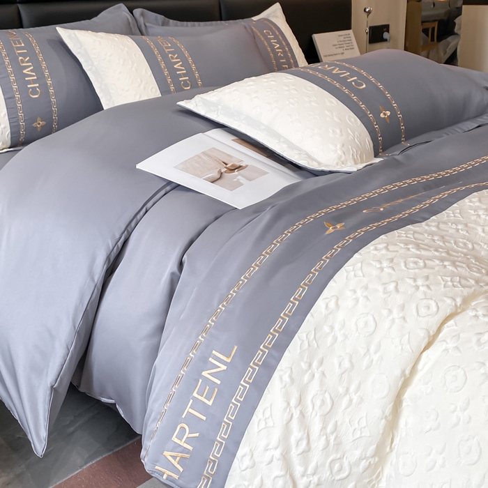 91家纺网 家纺一手货源 找家纺 梦之岛 2024新款A类浮雕立体水洗真丝天丝四件套 浮雕路易斯-山灰