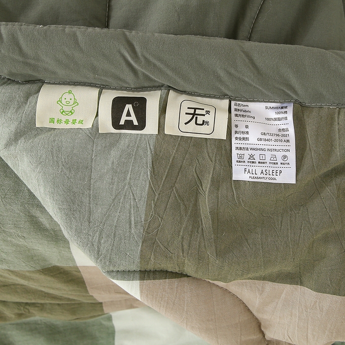 91家纺网 家纺一手货源 找家纺 花言狐语 2025新款A类全棉水洗棉夏被四件套 绿大格-单夏被