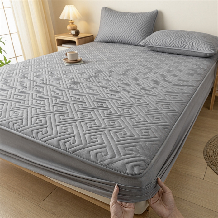 91家纺网 家纺一手货源 找家纺 古吉梦 2024新款水洗棉磨毛夹棉床笠 夹棉床笠-雅致灰