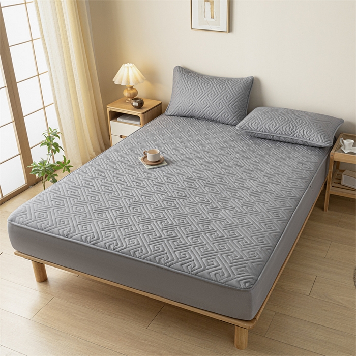 91家纺网 家纺一手货源 找家纺 古吉梦 2024新款水洗棉磨毛夹棉床笠 夹棉床笠-雅致灰