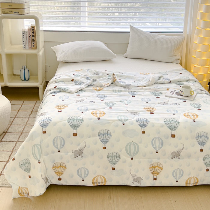 91家纺网 家纺一手货源 找家纺 久典家居 2024新款A类氨纶抗菌印花凉感丝夏被空调被 热气球