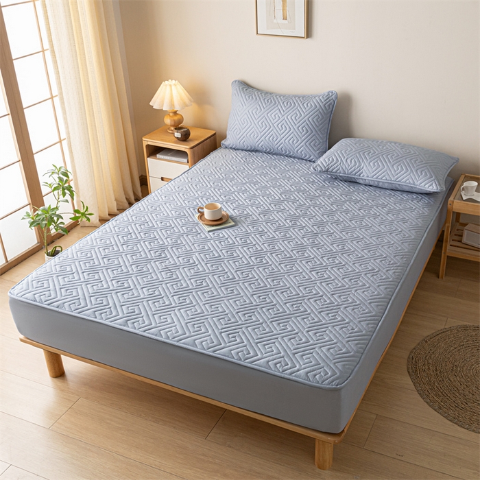 91家纺网 家纺一手货源 找家纺 古吉梦 2024新款水洗棉磨毛夹棉床笠 夹棉床笠-雅灰紫