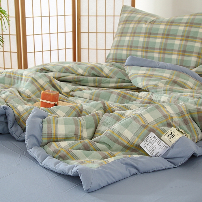 91家纺网 家纺一手货源 找家纺 花言狐语 2025新款A类全棉水洗棉夏被四件套 莫妮绿-单夏被