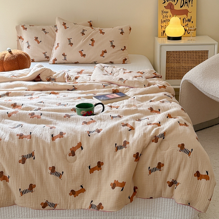 91家纺网 家纺一手货源 找家纺 萝莉家纺 2024新款全棉双层皱皱纱夏被 小狗狗