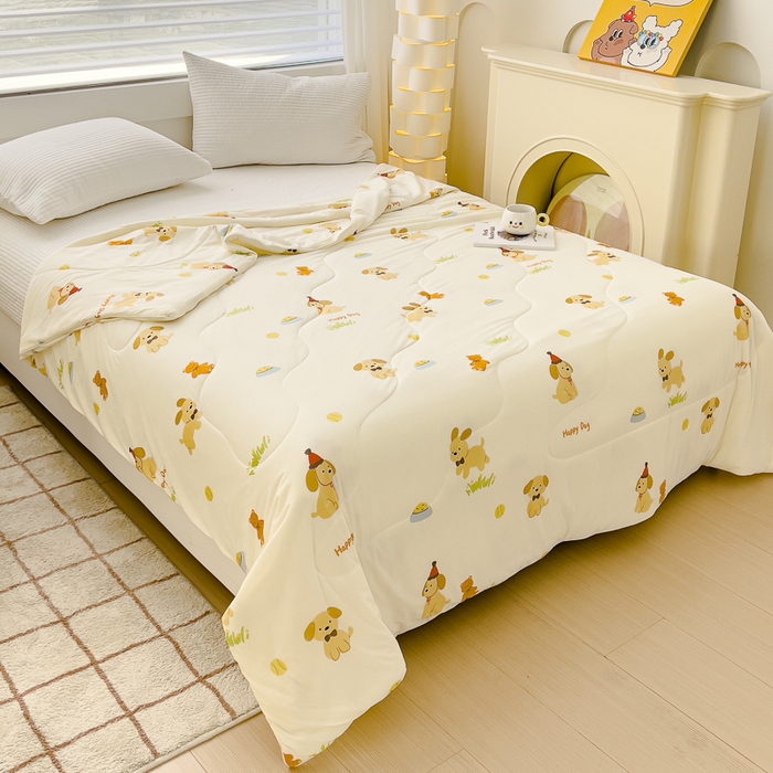 91家纺网 家纺一手货源 找家纺 久典家居 2024新款A类氨纶抗菌印花凉感丝夏被空调被 欢乐狗