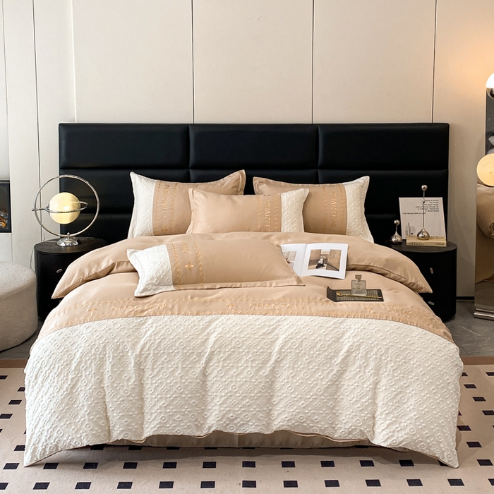 91家纺网 家纺一手货源 找家纺 梦之岛 2024新款A类浮雕立体水洗真丝天丝四件套 浮雕路易斯-香槟