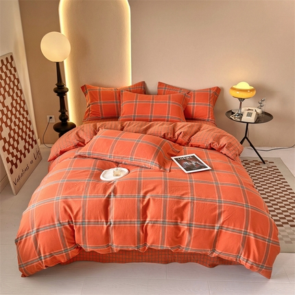 91家纺网 家纺一手货源 找家纺 （总）三沁 2024新款AAA版直播爆款纯棉全棉色织水洗棉简约格子式四件套（床单圆角荷叶边）