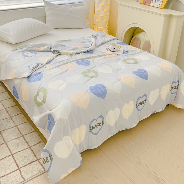 91家纺网 家纺一手货源 找家纺 久典家居 2024新款A类氨纶抗菌印花凉感丝夏被空调被 爱心