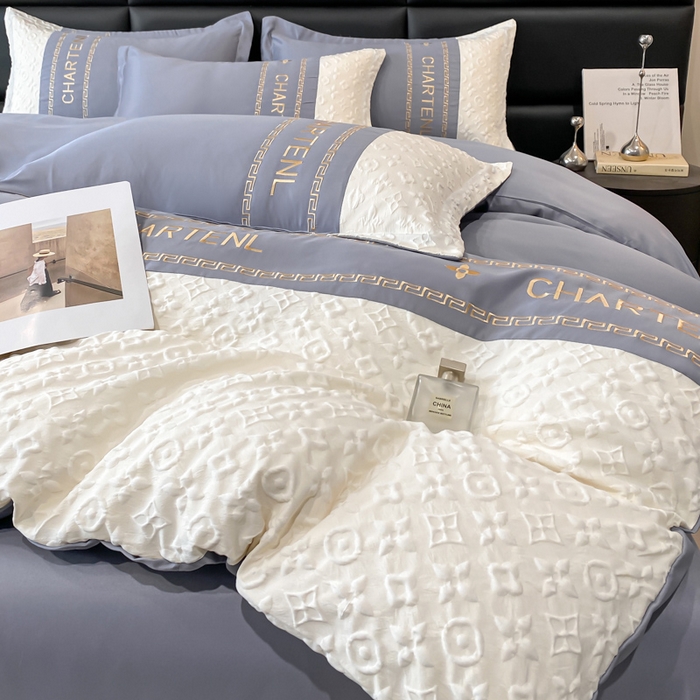 91家纺网 家纺一手货源 找家纺 梦之岛 2024新款A类浮雕立体水洗真丝天丝四件套 浮雕路易斯-山灰