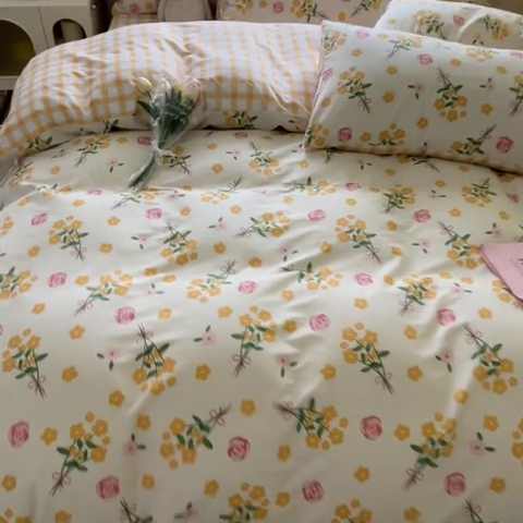 91家纺网 家纺一手货源 找家纺 洺兰家居 2025年新款13372全棉印花四件套纯棉小清新北欧风花卉床单床笠款套件 爱的誓言