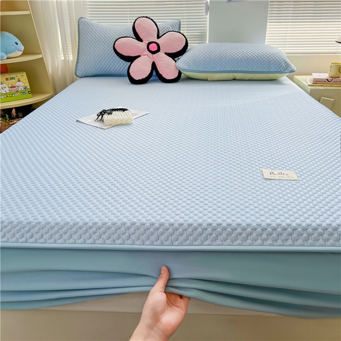 91家纺网 家纺一手货源 找家纺 喜居 2024新款良品豆豆席床笠款凉豆豆席子冰豆豆凉席软凉席 海盐蓝