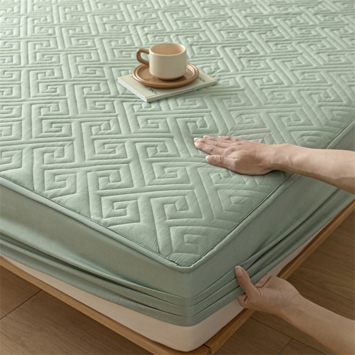 91家纺网 家纺一手货源 找家纺 古吉梦 2024新款水洗棉磨毛夹棉床笠 夹棉床笠-青石绿