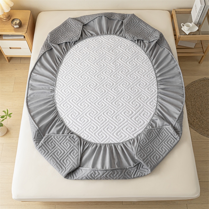 91家纺网 家纺一手货源 找家纺 古吉梦 2024新款水洗棉磨毛夹棉床笠 夹棉床笠-雅致灰