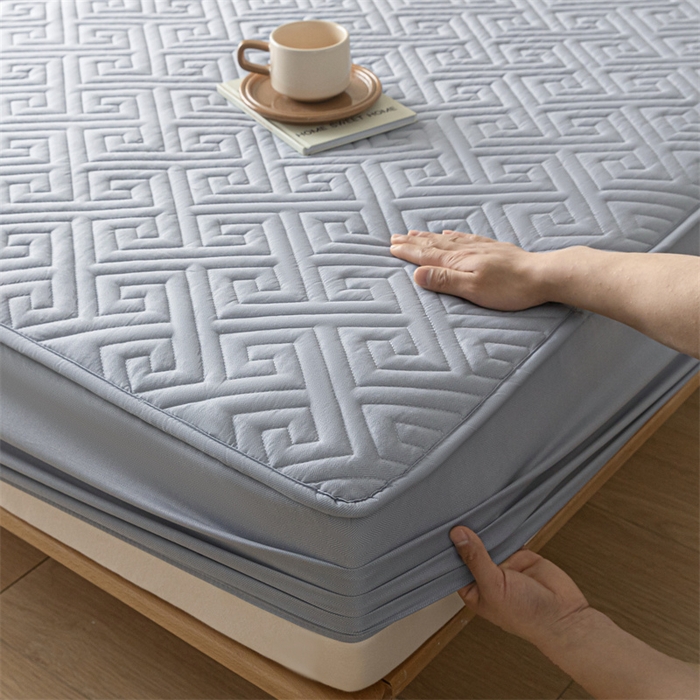 91家纺网 家纺一手货源 找家纺 古吉梦 2024新款水洗棉磨毛夹棉床笠 夹棉床笠-雅灰紫