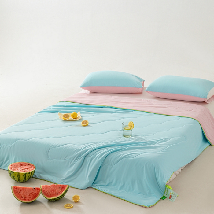 91家纺网 家纺一手货源 找家纺 佳居缘 2024新款西瓜冰柠被空调被夏被 西瓜粉