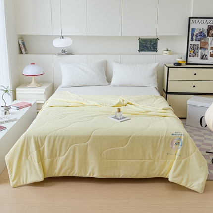 久典家居 2024新款A类抗菌云感华夫格凉感针织夏凉被空调被 奶油黄