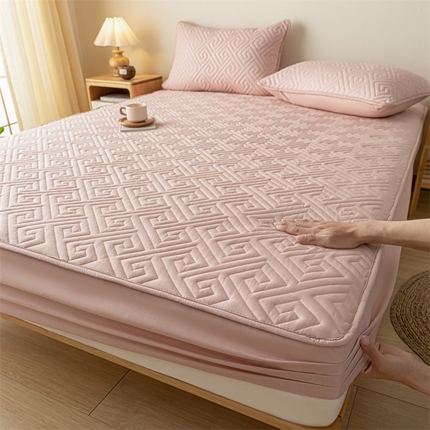 古吉梦 2024新款水洗棉磨毛夹棉床笠 夹棉床笠-豆沙