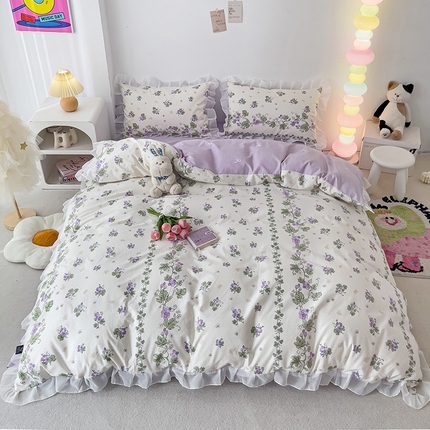 91家纺网 家纺一手货源 找家纺 （总）乐童家纺 2024新款13372全棉雪纺花边四件套直播热款