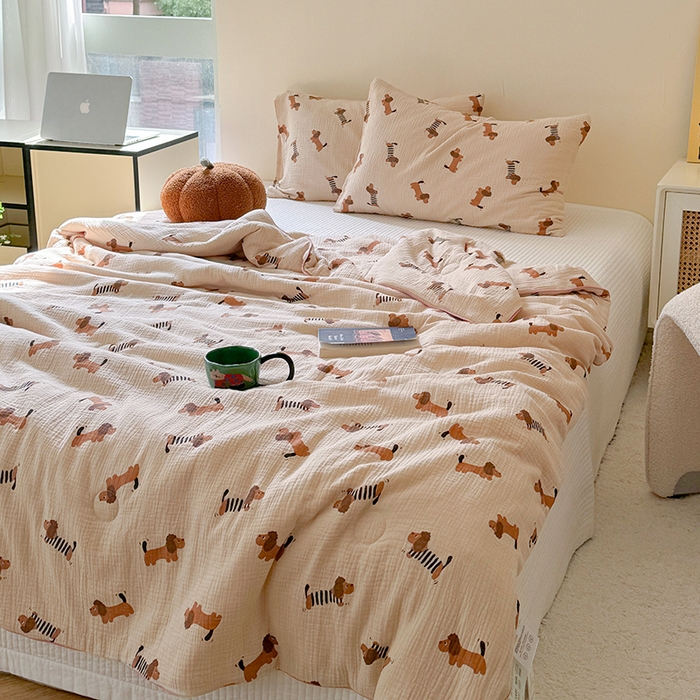 91家纺网 家纺一手货源 找家纺 萝莉家纺 2024新款全棉双层皱皱纱夏被 小狗狗