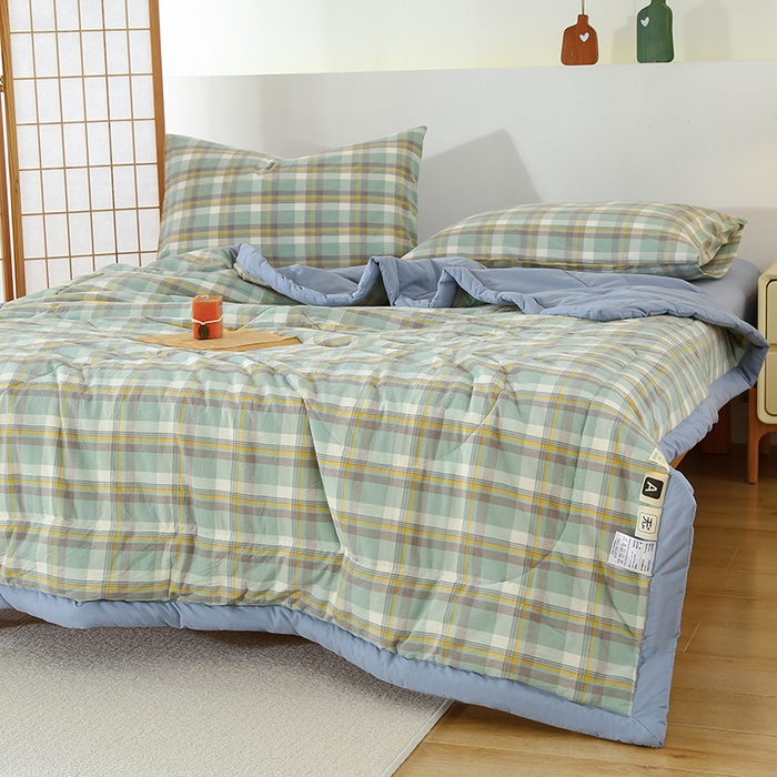 91家纺网 家纺一手货源 找家纺 花言狐语 2025新款A类全棉水洗棉夏被四件套 莫妮绿-单夏被