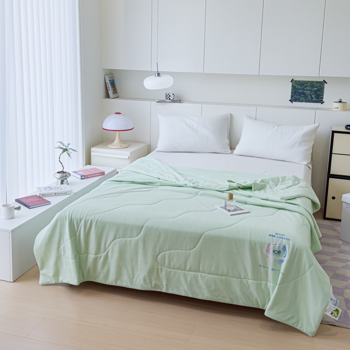 91家纺网 家纺一手货源 找家纺 久典家居 2024新款A类抗菌云感华夫格凉感针织夏凉被空调被 薄荷绿