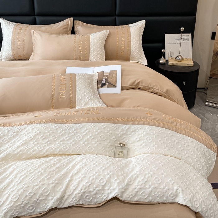 91家纺网 家纺一手货源 找家纺 梦之岛 2024新款A类浮雕立体水洗真丝天丝四件套 浮雕路易斯-香槟