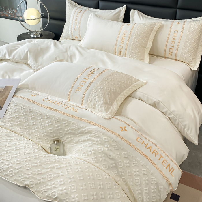 91家纺网 家纺一手货源 找家纺 梦之岛 2024新款A类浮雕立体水洗真丝天丝四件套 浮雕路易斯-奶白