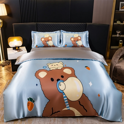 91家纺网 家纺一手货源 找家纺 （总）梦舒羽 2025新款可水洗大版冰丝床单卡通床笠四件套