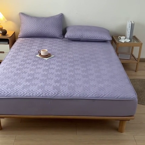 91家纺网 家纺一手货源 找家纺 古吉梦 2024新款水洗棉磨毛夹棉床笠 夹棉床笠-烟熏紫