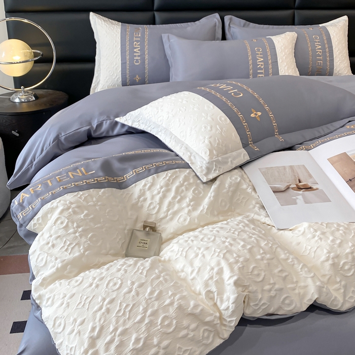 91家纺网 家纺一手货源 找家纺 梦之岛 2024新款A类浮雕立体水洗真丝天丝四件套 浮雕路易斯-山灰