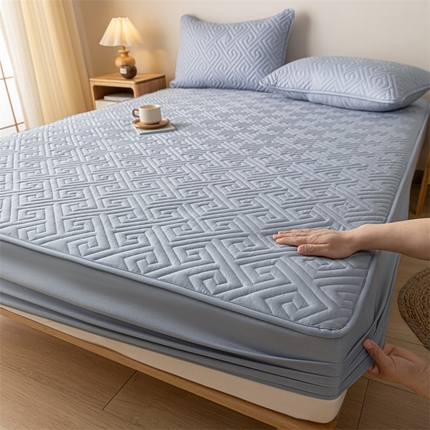 古吉梦 2024新款水洗棉磨毛夹棉床笠 夹棉床笠-雅灰紫