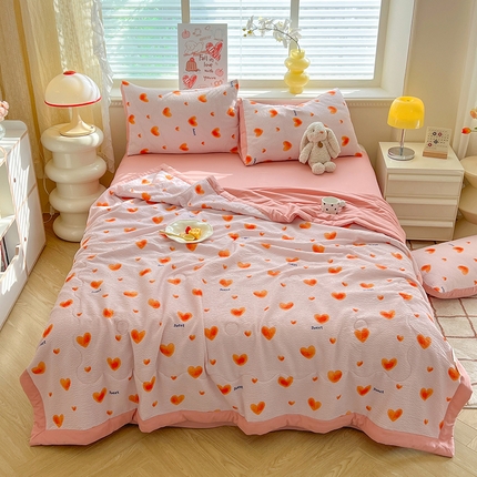 妖妖家纺 2024新款有氧水洗泡泡棉印花四套泡芙棉夏被四件套 心动