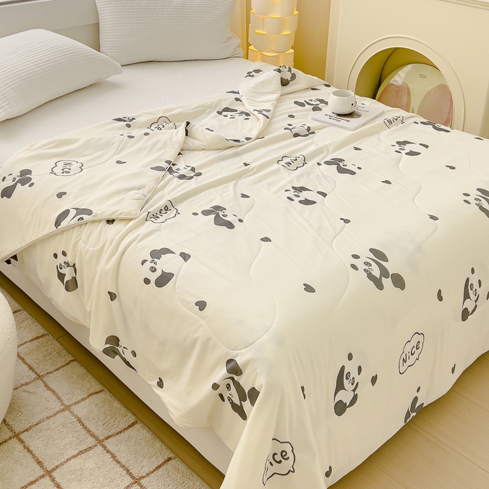 91家纺网 家纺一手货源 找家纺 久典家居 2024新款A类氨纶抗菌印花凉感丝夏被空调被 熊猫