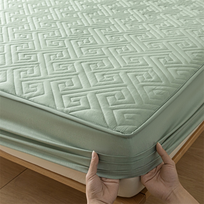 91家纺网 家纺一手货源 找家纺 古吉梦 2024新款水洗棉磨毛夹棉床笠 夹棉床笠-青石绿