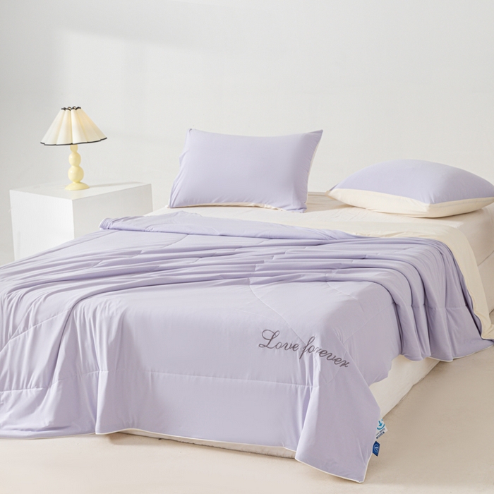 91家纺网 家纺一手货源 找家纺 佳居缘 2024新款纯色绣花冰氨夏被 香芋紫