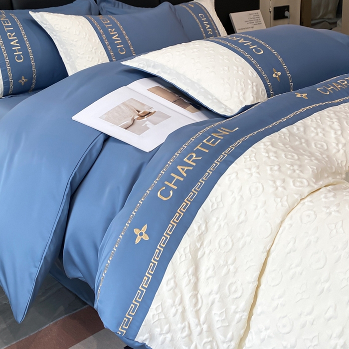 91家纺网 家纺一手货源 找家纺 梦之岛 2024新款A类浮雕立体水洗真丝天丝四件套 浮雕路易斯-宾利蓝