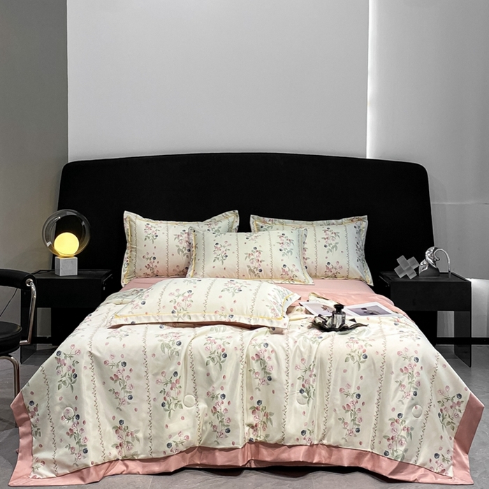 91家纺网 家纺一手货源 找家纺 佳品居 2024新款直播水洗天丝夏被冰丝夏凉被空调被四件套 园艺粉